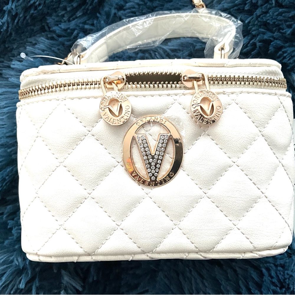Valentino Orlandi White Quilted 7 by 5 Shoulder bag detachable strap Swarovski - Picture 2 of 8